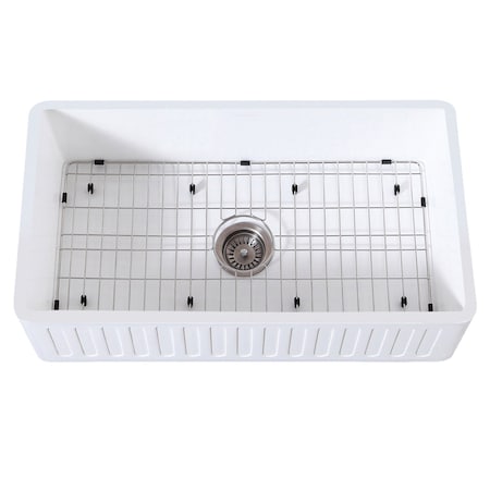 Gourmetier KGKFA331810RM 33" x 18" SGL Bowl Farmhouse Kitchen Sink, Drain & Rack KGKFA331810RM